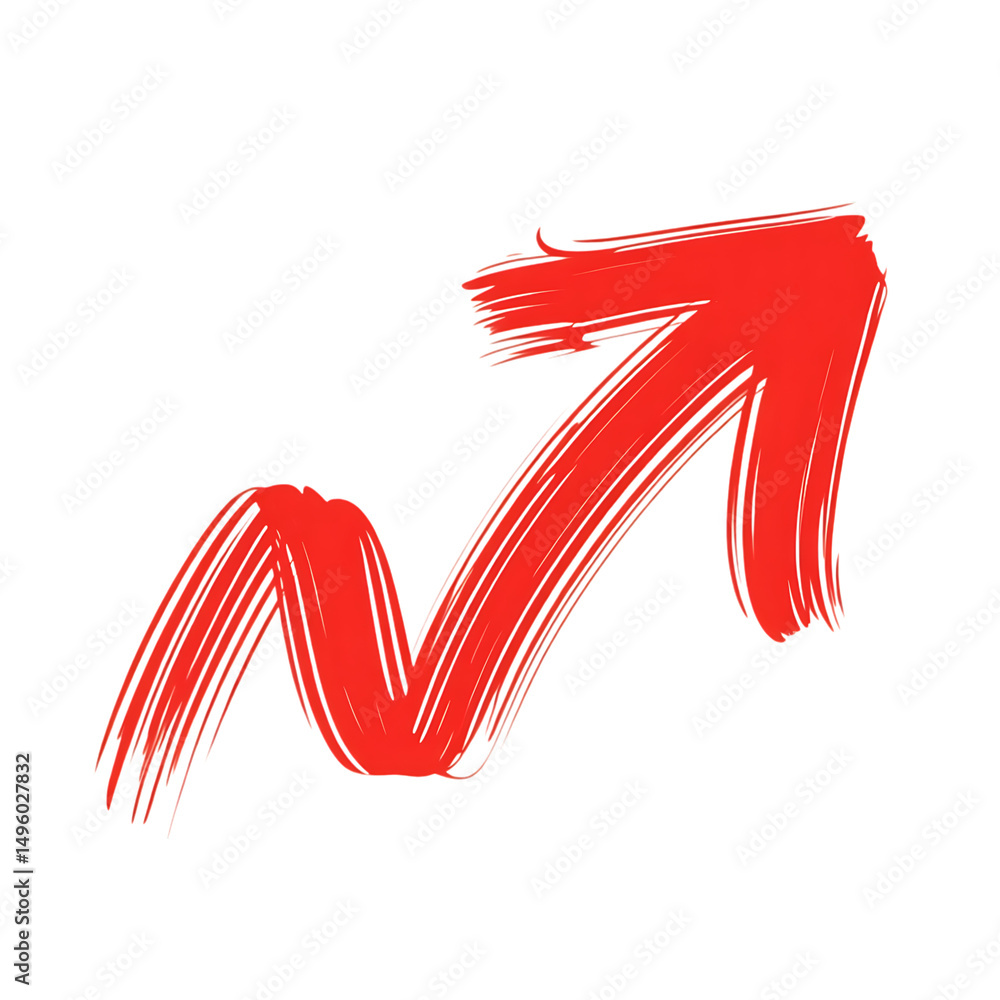 Poster red hand painted upward arrow graphic design element isolated on transparent background