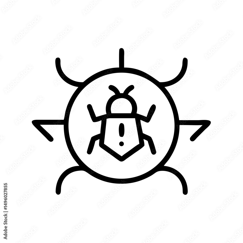 Poster depiction of a bug inside a circle with radiating lines emanating out from the perimeter shape desig