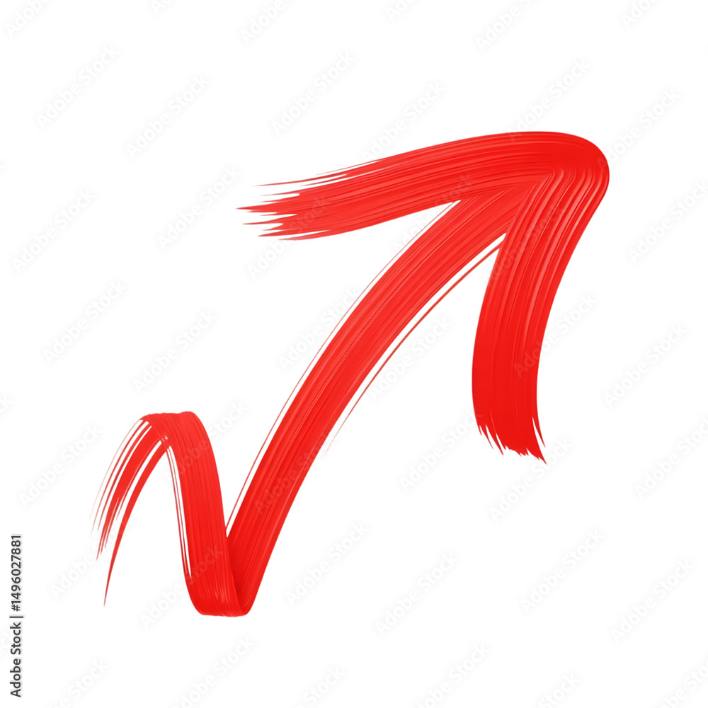 Poster red paint stroke arrow upwards design element isolated on transparent background