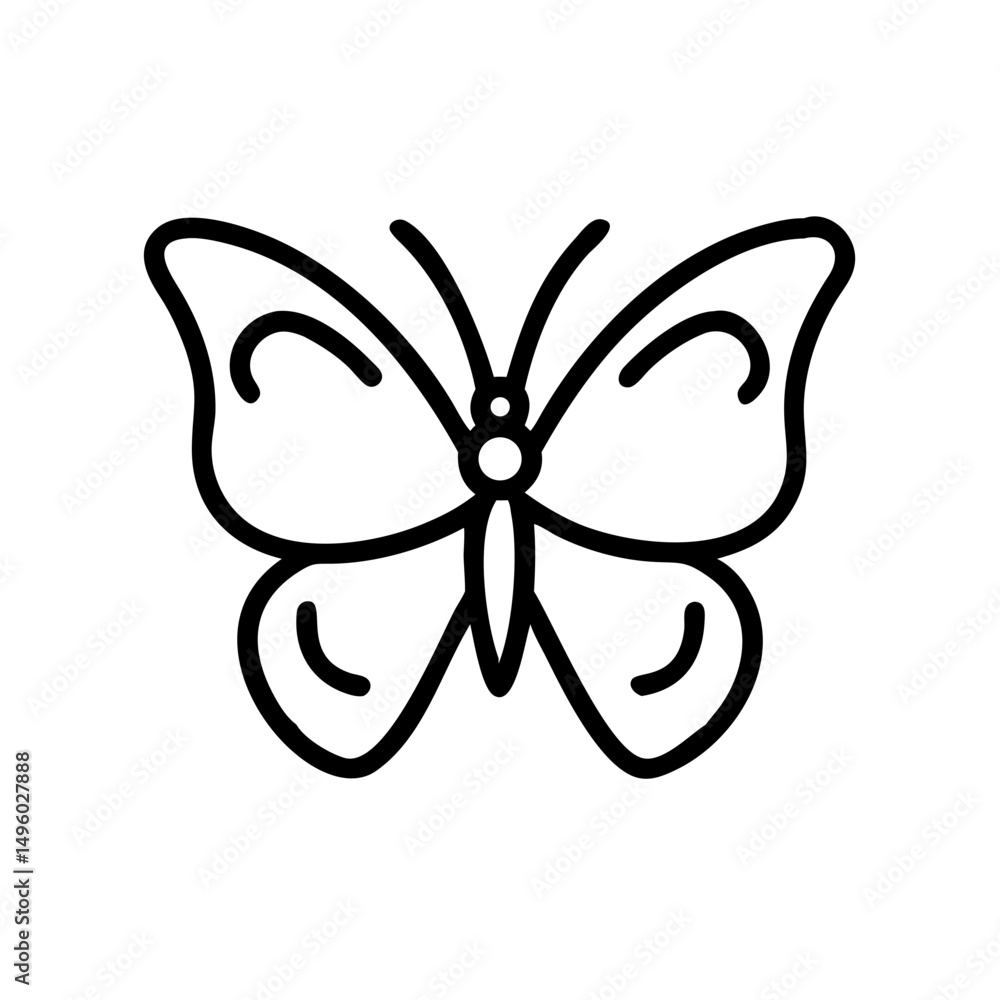 Poster simple line art drawing of a butterfly with rounded wings and antennae on a white background image