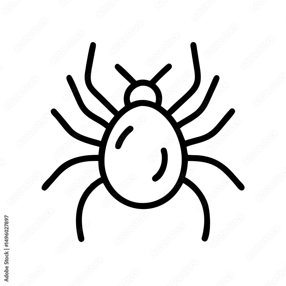 Poster simple graphic of a tick with eight legs and small head on a plain white background design art