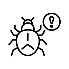 Outline drawing of a beetle with an exclamation point in a circle next to it for emphasis or warning