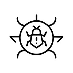 Depiction of a bug inside a circle with radiating lines emanating out from the perimeter shape design