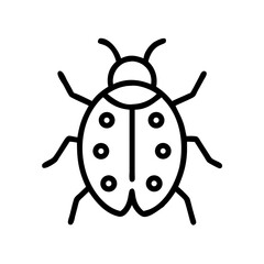 Simple graphic of a ladybug with six spots and thin black lines on a white background style icon © whaption65288