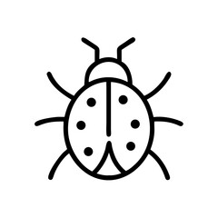 Simple graphic of a ladybug with black spots and antennae on a white background design art