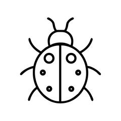 Simple graphic of a ladybug with spots and antennae in black and white outline style design drawing