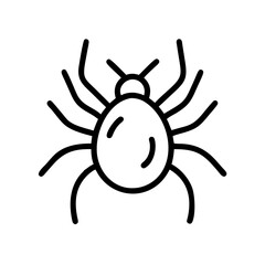 Simple graphic of a tick with eight legs and small head on a plain white background design art
