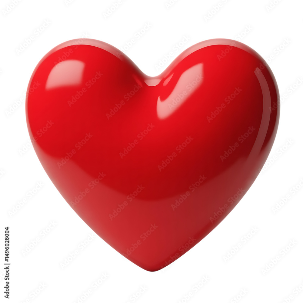 Poster glossy red heart shape 3d render isolated on transparent background