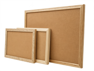 Cork boards with frames isolated on transparent background