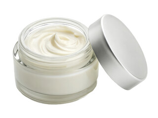 Cream in a clear jar isolated on transparent background