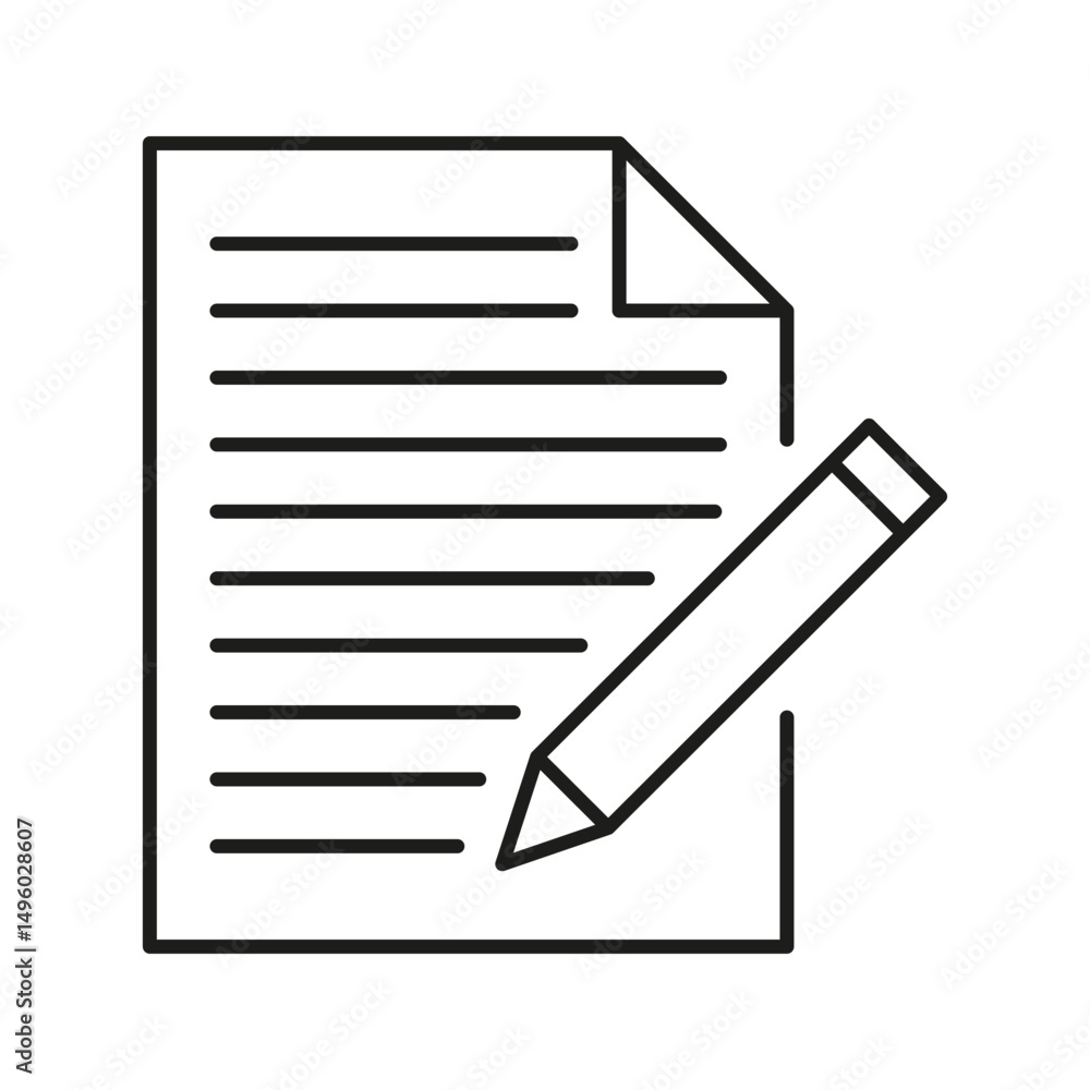 Poster document with pencil line icon. writing, editing, and note-taking outline symbol. content creation a