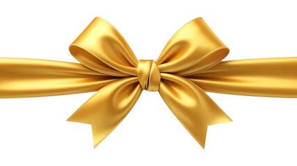 Realistic golden satin ribbon bow isolated on transparent background