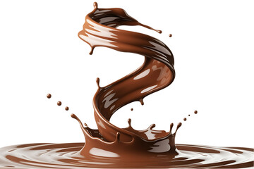 Delicious chocolate milk splash swirl isolated on transparent background