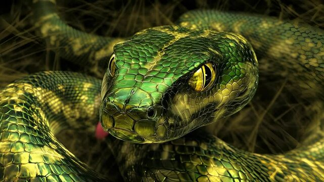 Intricate Details of a Snake's Head: A mesmerizing close-up of a reptile in nature