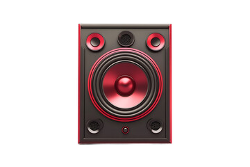 Fototapeta premium A close up of a black and red speaker with multiple drivers on a black background studio shot