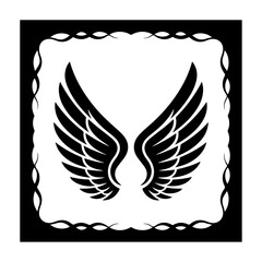 Wings vector design with bird angel and heart elements in black silhouette style