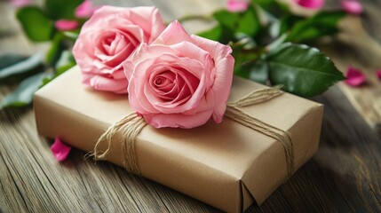 Gift package with three pink roses