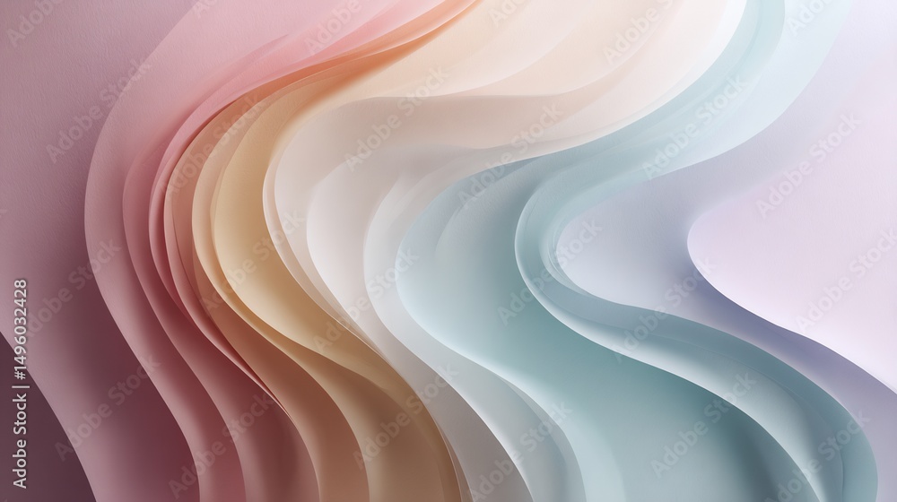 Poster abstract pastel gradient background with fluid flowing shapes and waves design