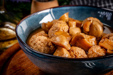 Delicious meatballs with mushroom sauce.
