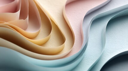 Elegant pastel layered paper art, soft tones and flowing curves create a soothing visual