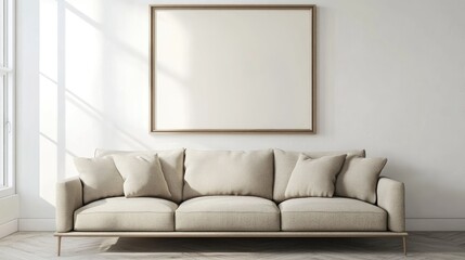 Interior Design with Beige Sofa and Mock-up Poster Frame