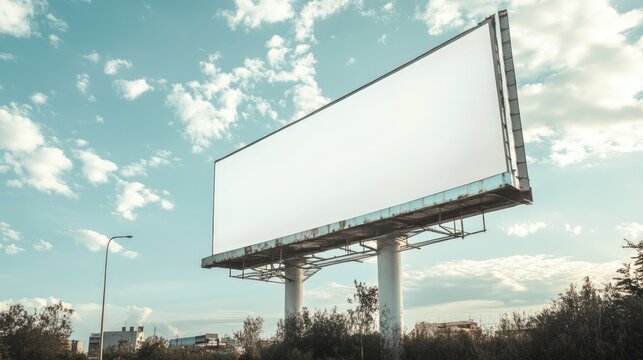 Large white street billboard with sky backdrop and empty space.