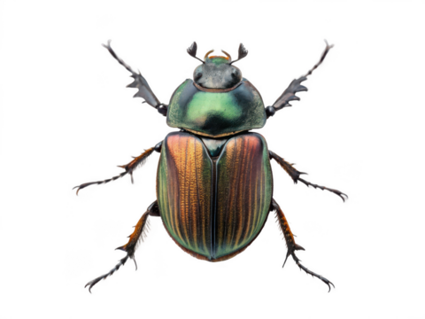 A green iridescent beetle isolated on transparent background