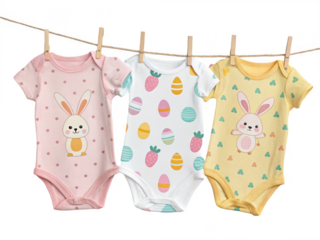 Easter themed baby clothes isolated on transparent background
