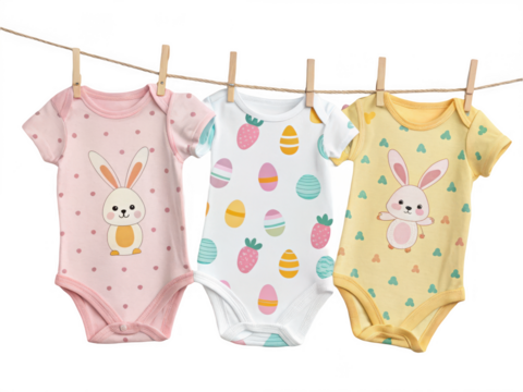 Easter themed baby clothes isolated on transparent background