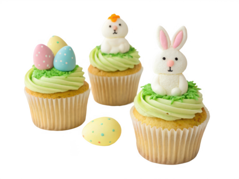 Easter themed cupcake treats isolated on transparent background