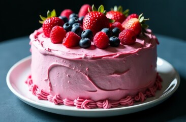 pink cream cake with berries