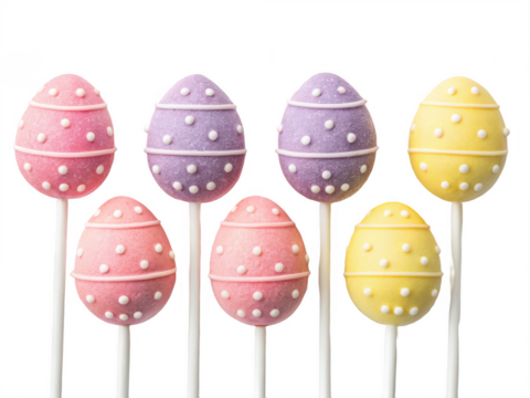 Easter egg cake pops arrayed isolated on transparent background