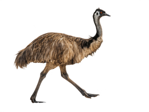 Emu walking on black background isolated on transparent background