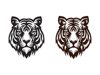 A tribal vector illustration of a wild feline head with a powerful tiger face logo