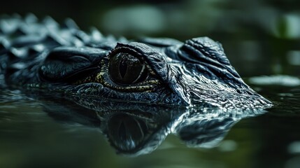 Obraz premium Close-up of an Alligator's Eye, Mysterious Reflection in Dark Water