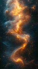 Obraz premium Cosmic cloud with vibrant orange and blue hues seen in deep space during a starlit night
