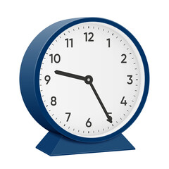 It is twenty five minutes past nine, 25 past 9, 09 25, 21 25, 9 25 am, 9 25 pm, 35 minutes to 10 oclock. Realistic 3d illustration dark blue table clock png transparent
