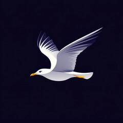 Elegant seagull soaring gracefully against a dark background in a serene display of nature's beauty