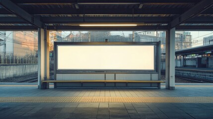 Obraz premium Transit station with empty billboard in urban setting