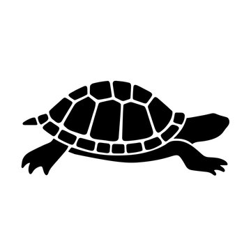 Minimalist black silhouette of a diamondback terrapin with geometric shell design