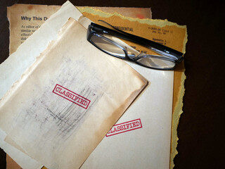 Close up of classified document papers