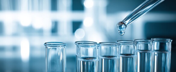 The pipette dropping liquid into test tubes in a laboratory setting