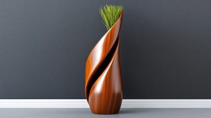 Wooden umbrella stand with intricate swirling patterns