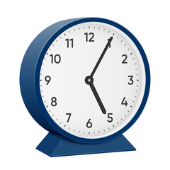 It is five minutes past five, 5 past 5, 05 05, 17 05, 5 05 am, 5 05 pm, 55 minutes to 6 oclock. Realistic 3d illustration dark blue table clock png transparent