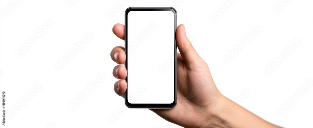 Poster the smartphone held in a hand ready for customization or messaging display.
