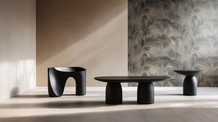 Modern, minimalist furniture set in a neutral interior.
