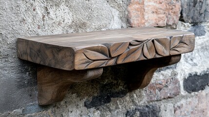 Wooden wall shelf with a carved floral motif along the edge