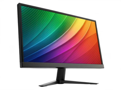 Computer monitor with colors isolated on transparent background