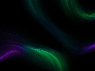 Fototapeta premium Abstrakte Lichtwirbel in grün-violetter Farbkomposition mit leuchtenden Linien auf dunklem Hintergrund