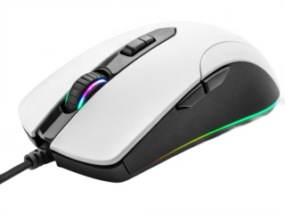 A white gaming mouse close up isolated on transparent background